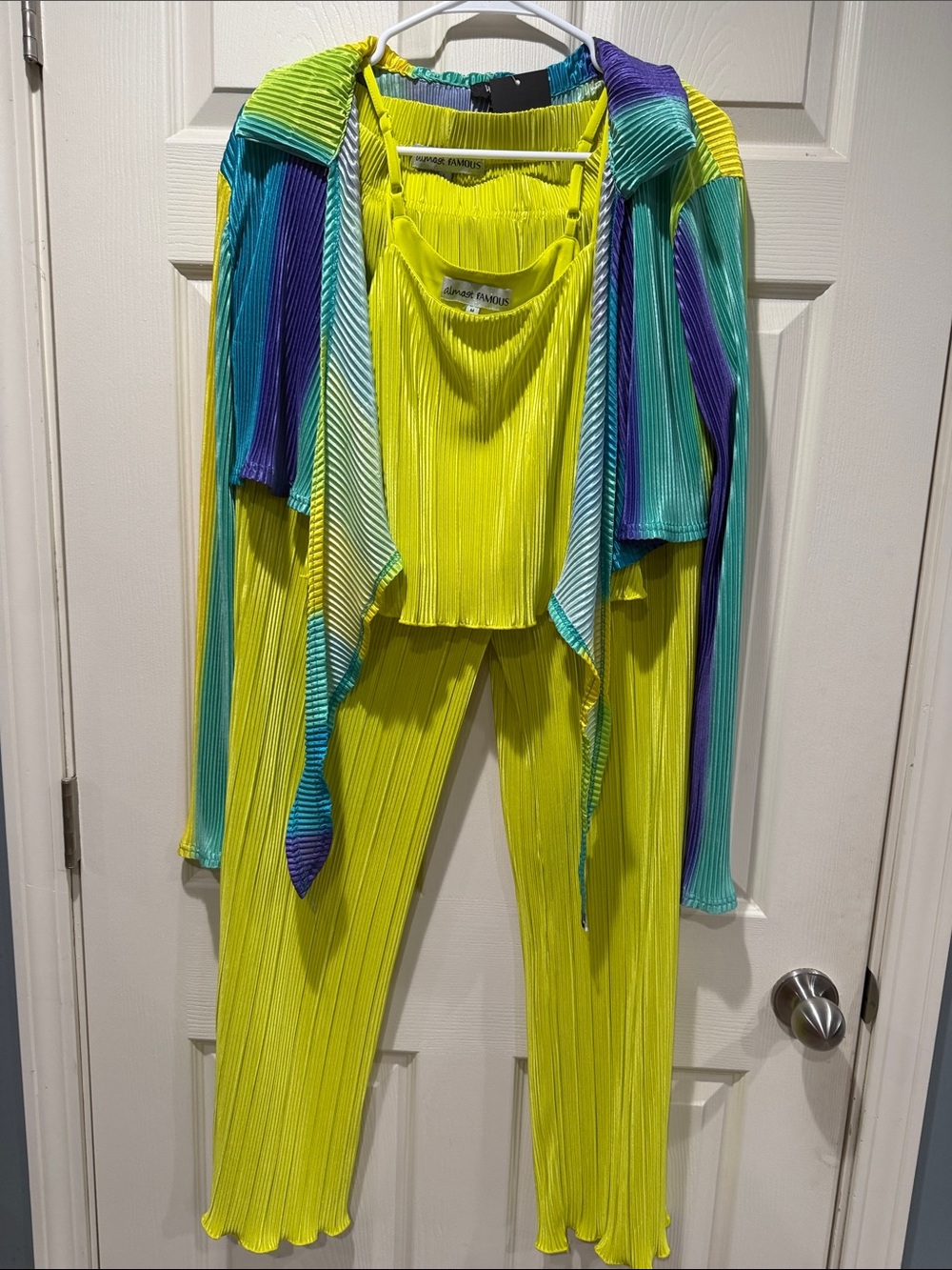Pleated Neon Yellow Women’s Pants & Jacket Set-NWT- Med/Lrg